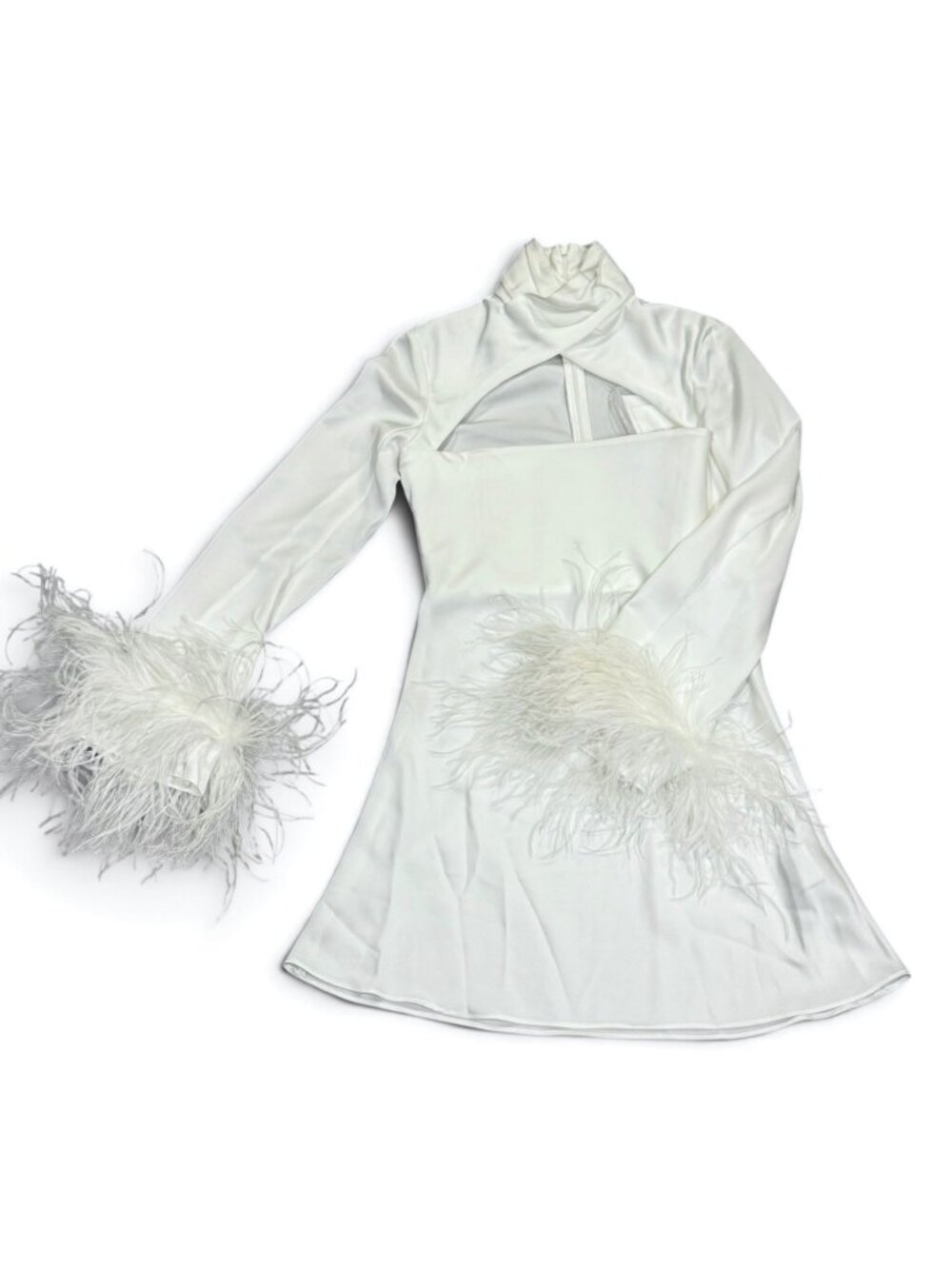 16Arlington Odessa cutout feather-trimmed satin mini dress Size 8 NWT